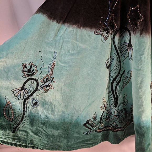 India It's a New Vision Embroidered Floral Butterfly Skirt Brown Teal Blue 10 - Picture 6 of 16